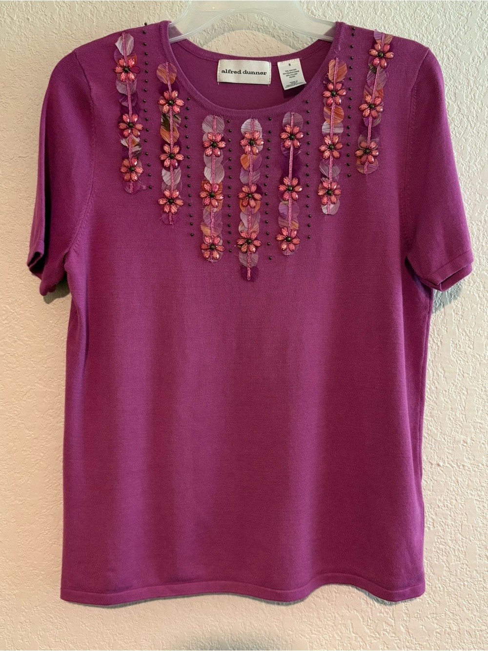 Alfred Dunner Short Sleeve Embellished Top - Magenta